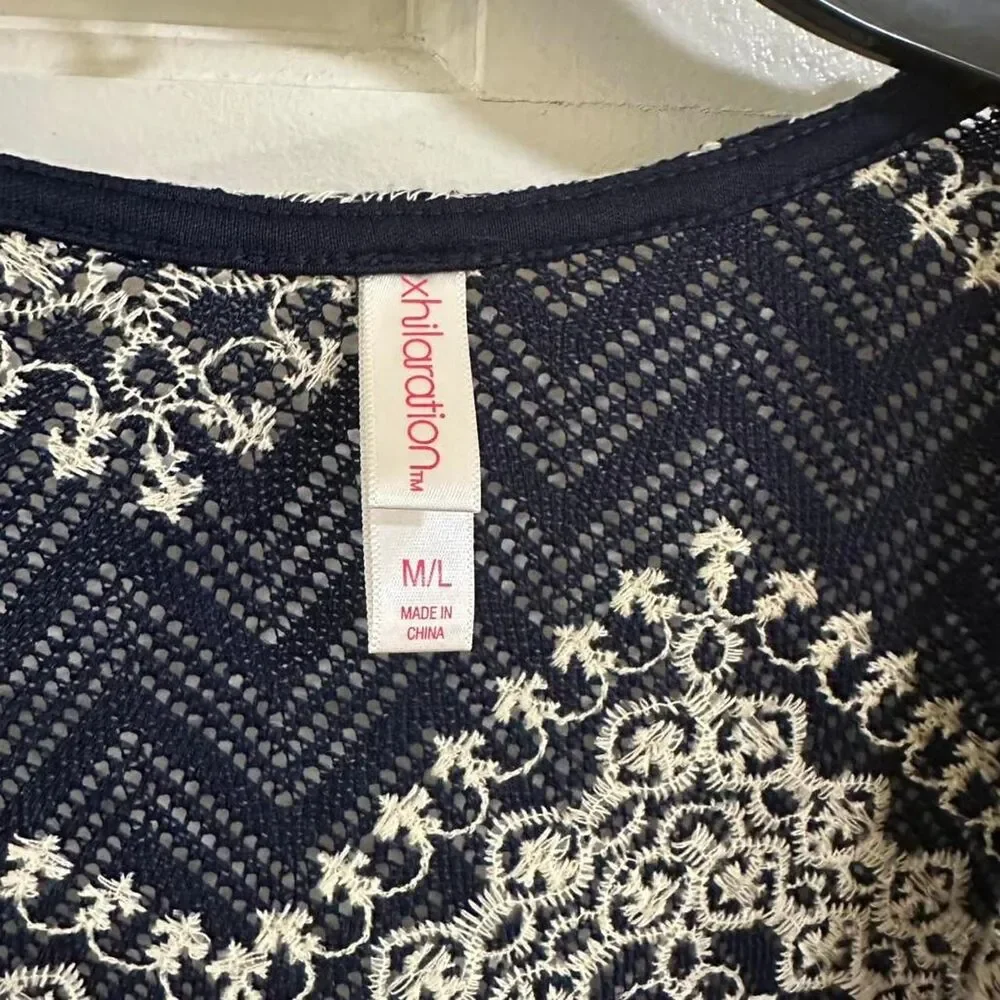 Xhilaration M/L Navy White Lace Open Front Cardigan Cover Up beach Boho